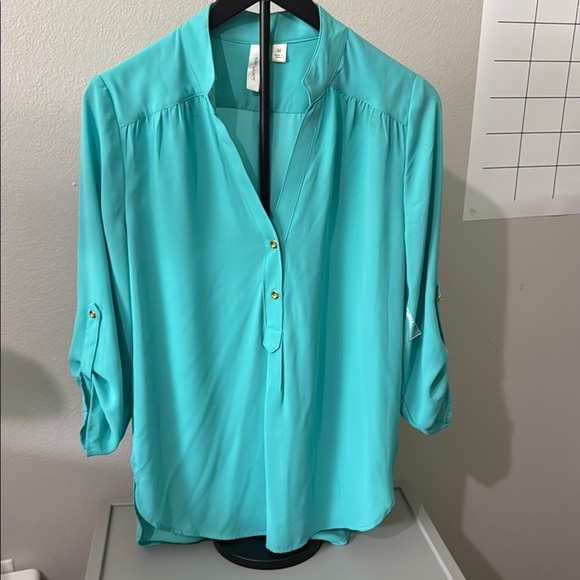 Tacera Blue Relaxed Blouse with Cuffed Sleeves - Picture 1 of 9